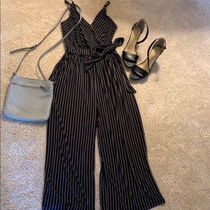 Black Striped Capri-length Jumpsuit